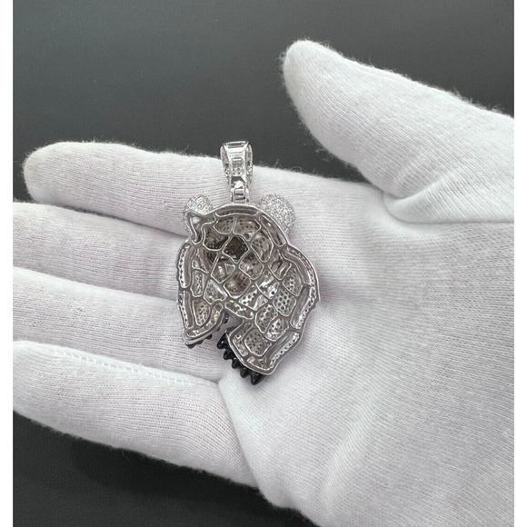 Tiger Head Face Charm 925 Sterling Silver Round Pendant CZ 2.2" - Picture 4 of 4